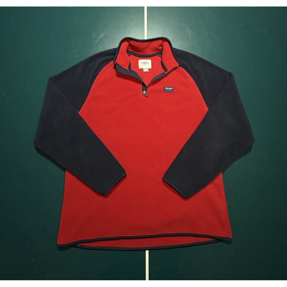 Vintage Old Navy Fleece 1/4 Zip Pullover Sweatshirt Men's XL Red Blue‎ Y2K